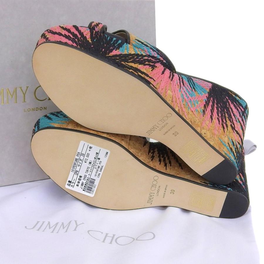 ジミーチュウ JIMMY CHOO ウェッジソール サンダル 刺繍 ベージュ 黒 