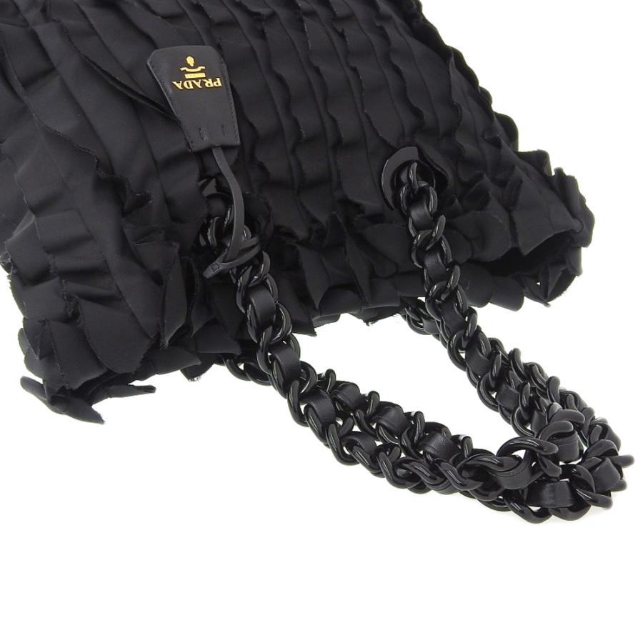 PRADA（プラダ） ロゴ フリル ひらひら チェーン トートバッグ 黒