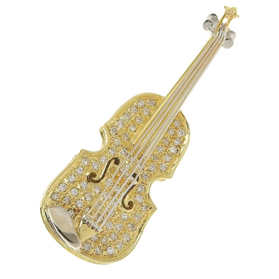 バイオリン 楽器 ブローチ K18YG メレダイヤモンド 0.53ct 11.2g 本物保証 ノーブランド No brand