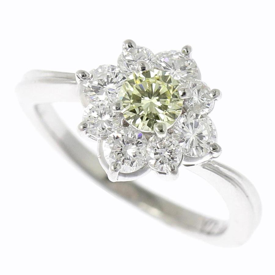 本物保証】 超美品 花 フラワー リング 指輪 プラチナ Pt900 イエロー