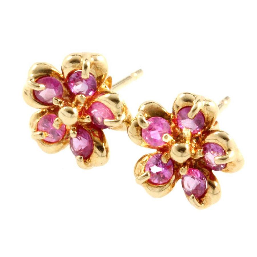 花 フラワー ピアス K18YG コランダム ノーブランド No brand 本物保証 新品同様