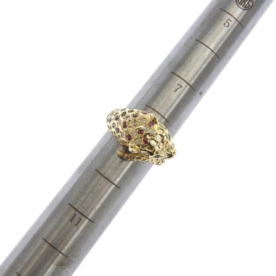 パンサー 豹 リング K18YG ルビー エメラルド ダイヤモンド 0.11ct 9号