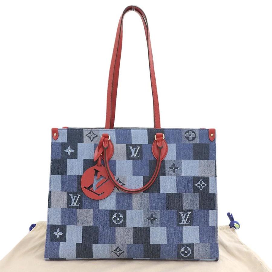 ルイヴィトン LOUIS VUITTON モノグラム デニム オンザゴーGM 2WAYバッグ ブルー レッド M44992 本物保証 布袋付 未使用｜shop-takashimaya7