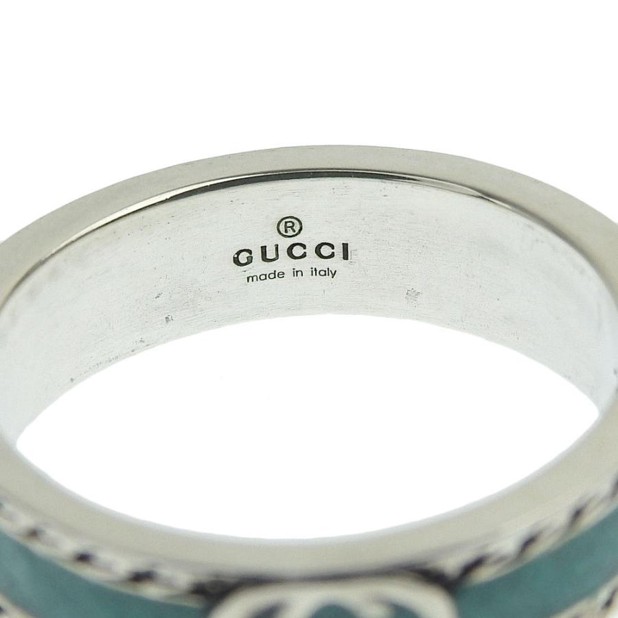 グッチ GUCCI インターロッキングG ターコイズエナメル テクスチャード トリム リング 指輪 SV925 ＃23 22号 本物保証 箱