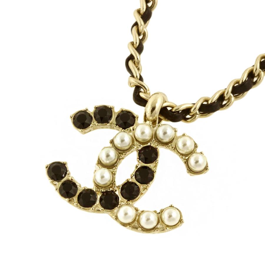 シャネル CHANEL ココマーク ロゴ ネックレス フェイクパール 黒石 