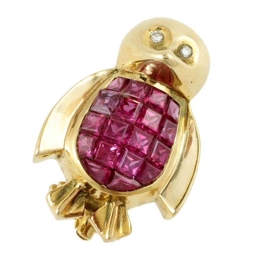 ブローチ K18YG メレルビー 1.48ct メレダイヤモンド 0.03ct ペンギン 