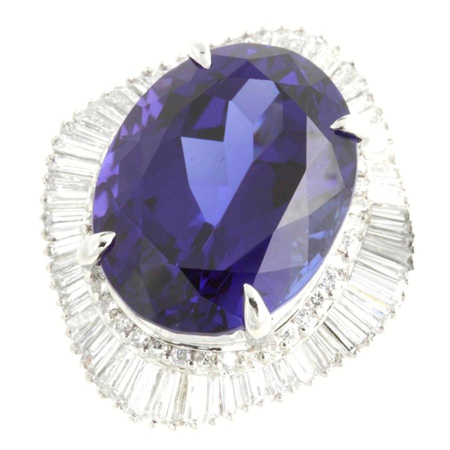 天然ゾイサイト リング Pt900 タンザナイト 26.90ct メレダイヤ 2.73ct 