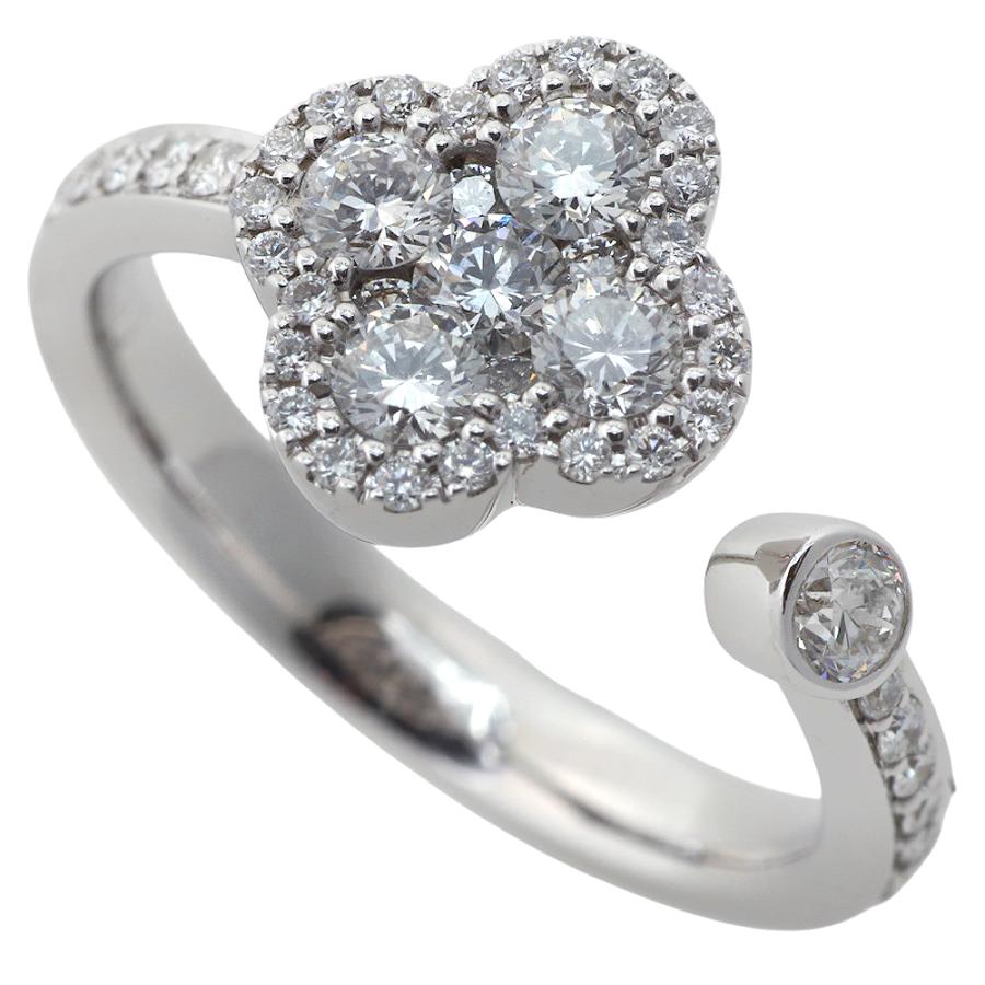 フラワーモチーフ リング 指輪 約3.8g K18WG メレダイヤモンド 0.78ct
