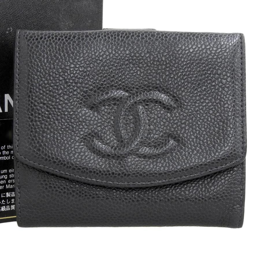 【本物保証】 シャネル CHANEL ココマーク Wホック折財布 A13496 シール付 9番台 財布 キャビアスキン ブラック ロゴ ヴィンテージ CHANEL（シャネル） ココマーク ロゴ Wホック折り財布 キャビアスキン