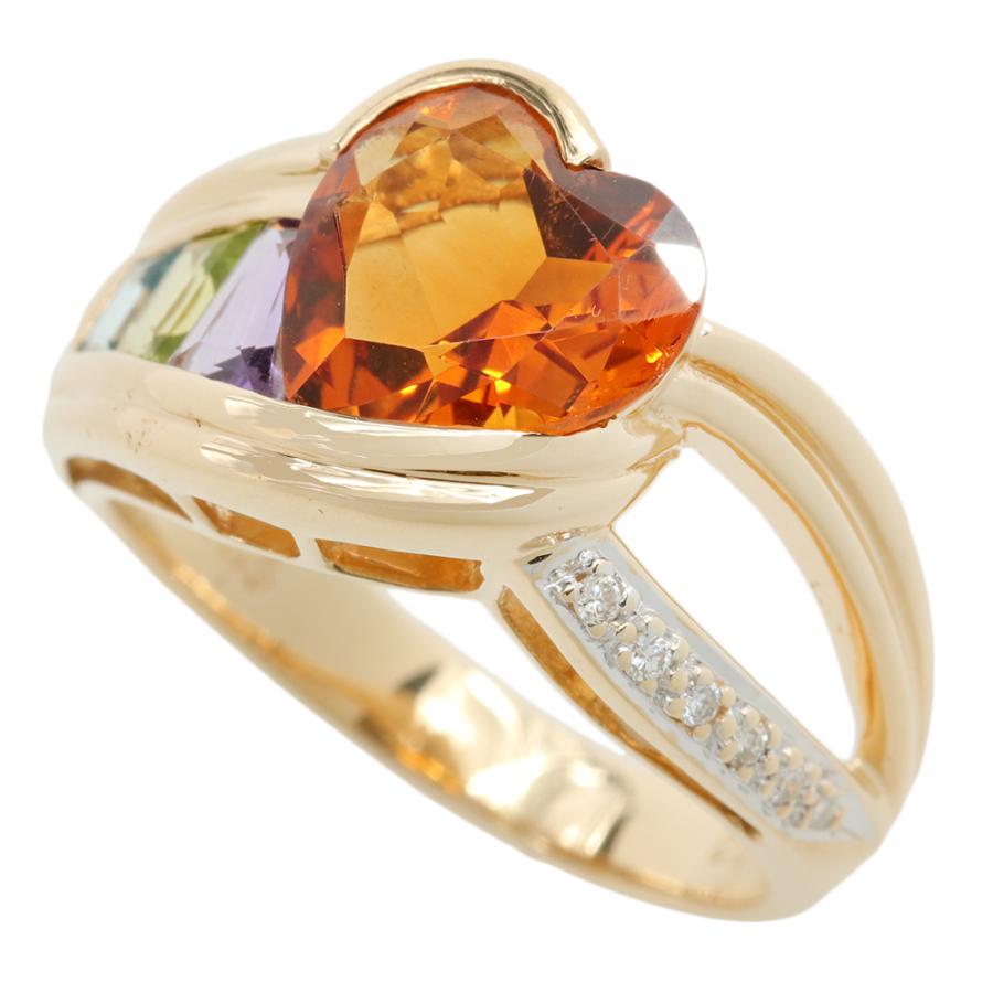 リング 指輪 5.9g K18YG シトリン 3.15ct メレダイヤ 0.03ct 12号 