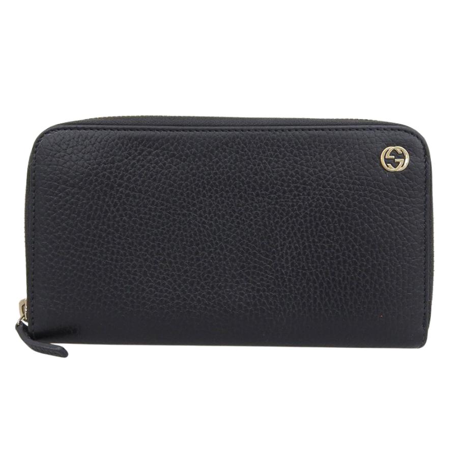 美品✨グッチ　長財布　ラウンドファスナー　インターロッキングG　レザー　ブラック GUCCI（グッチ） インターロッキングG ラウンドファスナー長財布