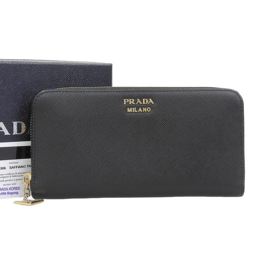 プラダ 長財布 三角プレート ブラック サフィアーノ A607 ラウンド