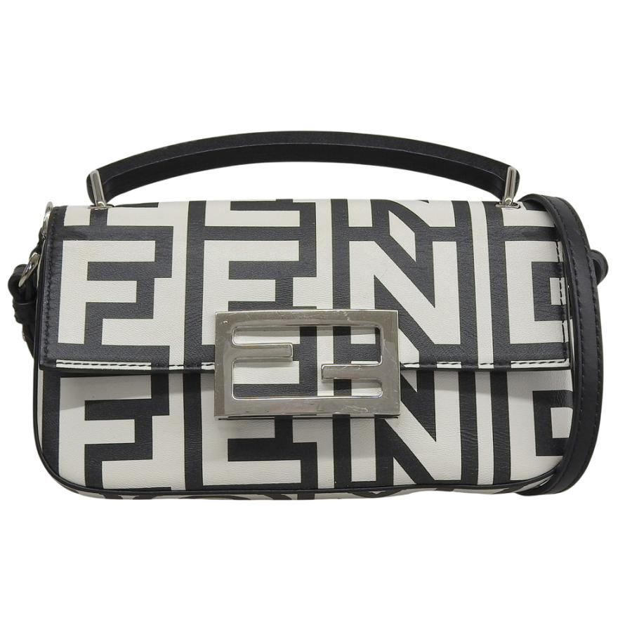 【本物保証】 フェンディ×マークジェイコブス FENDI×MARC BY MARC JACOBS FF柄 バゲットフォンポーチ 7AS142 2WAYバッグ レザー 白×黒 FENDI（フェンディ） フェンディ×マークジェイコブス FENDI×MARC BY