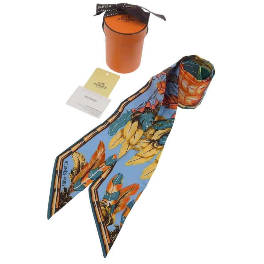HERMES エルメス ツイリー スカーフ オレンジ シルク 正規品 箱付き Twilly d'Hermes エルメス HERMES ツイリー スカーフ シルク ブルー