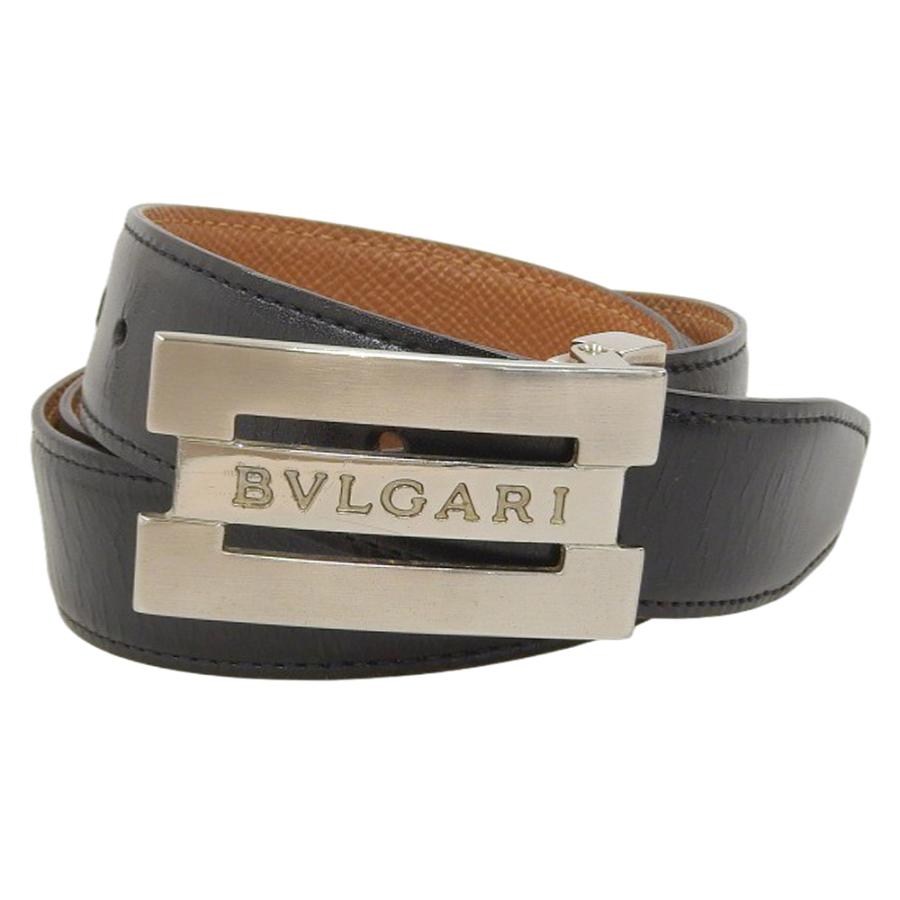 BVLGARI（ブルガリ） 腰ベルト メタル×レザー ブラック×ブラウン ロゴ 