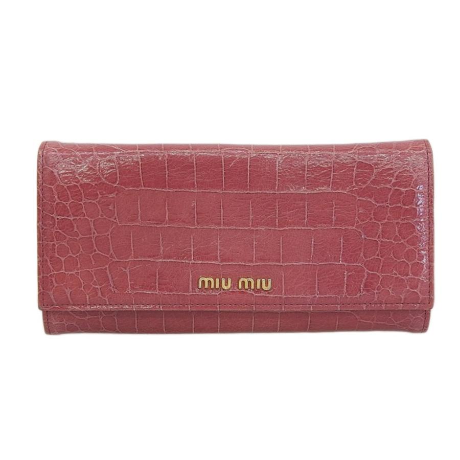 miu miu（ミュウミュウ） クロコ型押し ホック付 フラップ 長財布 紫系
