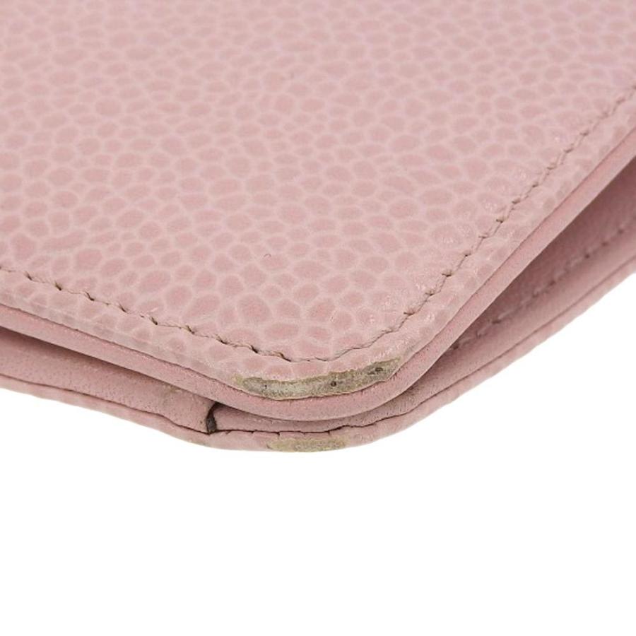 CHANEL シャネル ロゴ ココマーク 二つ折長財布 キャビアスキン ピンク  