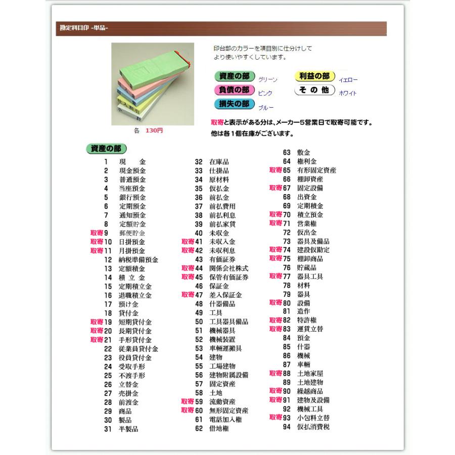 【既製品】勘定科目印什器（科目印つき） 既製品】勘定科目印什器（科目印つき）