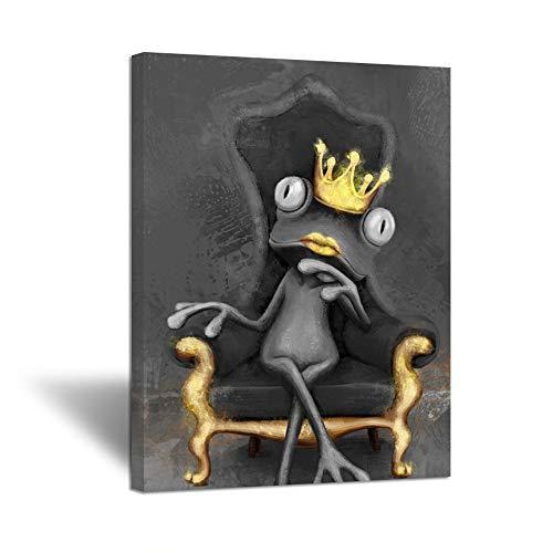人気商品ランキング ポスター すぐに掛けられる 枠張り済み 装飾 ベッドルーム ホーム キャンバス 絵画 王冠 王冠 黒と金のカエル キャンバス壁アート 愉快なカエル Zlove 輝く高品質な Applefaces Co