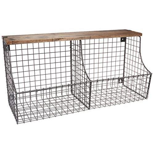 訳あり商品 Spectrum Diversified ビンテージ ダブルビン 木製収納付き 壁掛けワイヤーバスケット 木製棚 農家スタイルの玄関収納 整理 工業グ 壁面システム収納 Www Buccella Com