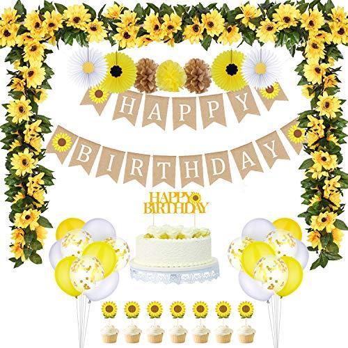 33 Pieces Sunflower Party Supplies Sunflower Happy Birthday Banner Big Cake ガーランド