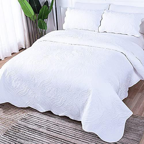 品質のいい レアな商品を海外より最短で取寄せしています アメリカン雑貨 Bosowos キ キルト寝具セット ソフトマイクロファイバーベッドカバー 軽量ベッドスプレッド 3ピース ホワイト フルクイーンサイズ キルトセット シーツ カバー Albinofoundation Org