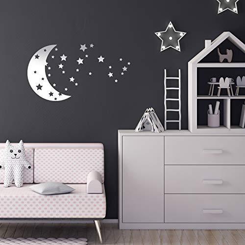 ビニールウォールアートデカール - 月と星 - 17インチ x 30インチ - キュートな夜間スペース形状 子供 幼児 ティーンズ 寝室 プレイルーム ウォールステッカー