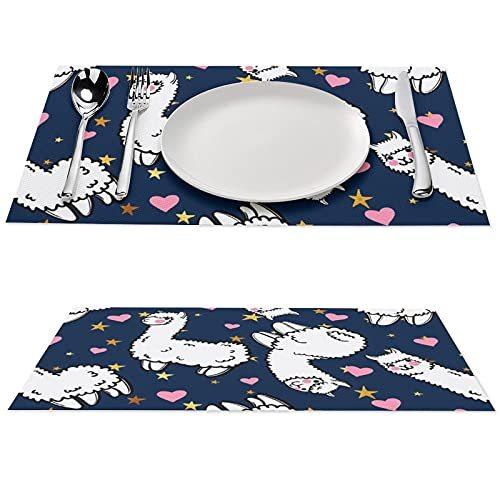 Cute Alpacas Pink Heart Placemats For Dining Table Set Of 4 Heat Resistant ランチョンマット Owircmolas Pl