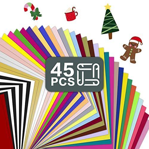 FOURARTISANS Heat Transfer Vinyl Bundle 45 Sheets 12x10 35 Assorted Colors ポリ塩化ビニール