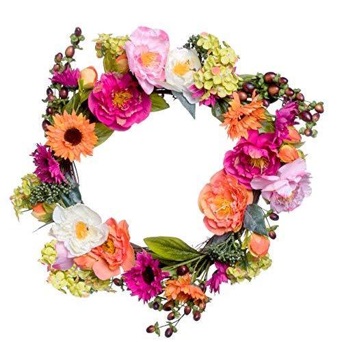 Red Co 24インチ 美しい春のそよ風 人工春夏リース ドア背景オーナメント ホームデコレーションコレクション リース Barrancaspasodelrey Com