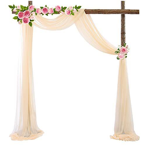 Wedding Arch Draping Fabric 2 Panels 28 x 19Ft Champagne Backdrop Curtain W ガーランド