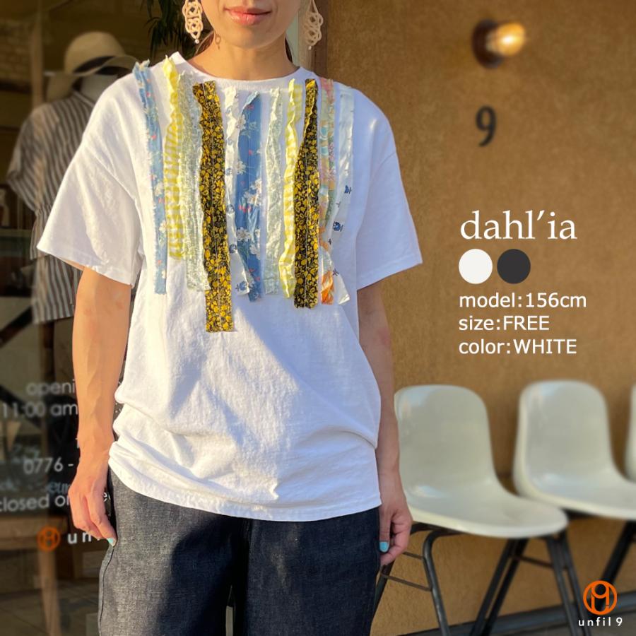 ⭐︎新品未使用⭐︎ ＜dahl’ia＞フラワープリント 半袖シャツ dahl'ia（ダリア） 24SS dahl'ia マルチリボンリメイク半袖Tシャツ HD