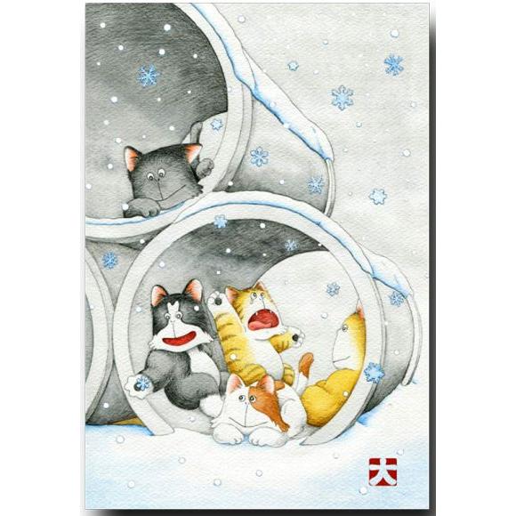 猫のポストカード 雪 野良猫にゃんず 絵葉書 : ポストカードと和雑貨の