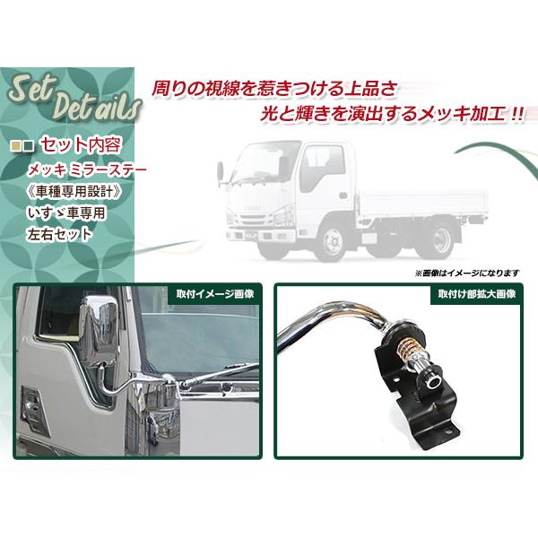 いすゞ ISUZU 07 エルフ 標準 H19.1〜 ローキャブ メッキ ミラーステー