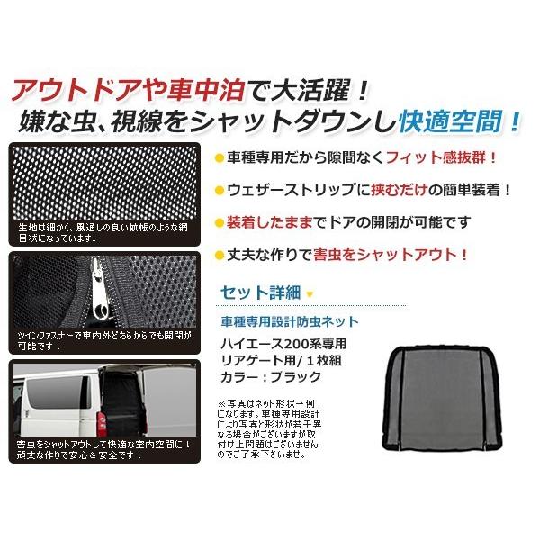 200系 ハイエース ラゲッジ リアゲート用 トランク 防虫ネット 虫除け