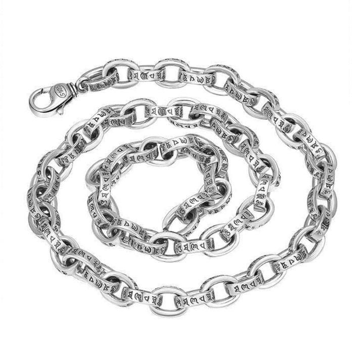 シルバーアクセサリー ペーパーチェーンネックレス 六字真言 開運 長さ60cm SILVER925 重厚感 クロムハーツ風 ne1901