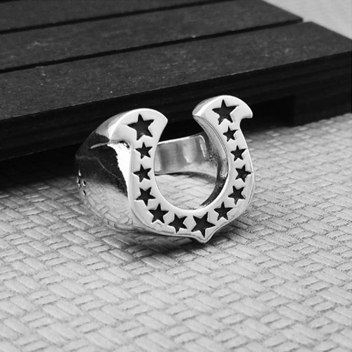 シルバーリング メンズリング 指輪 ホースシュー 蹄鉄 馬蹄 スター 星 メンズアクセサリー SILVER925 男女兼用 オープンリング C