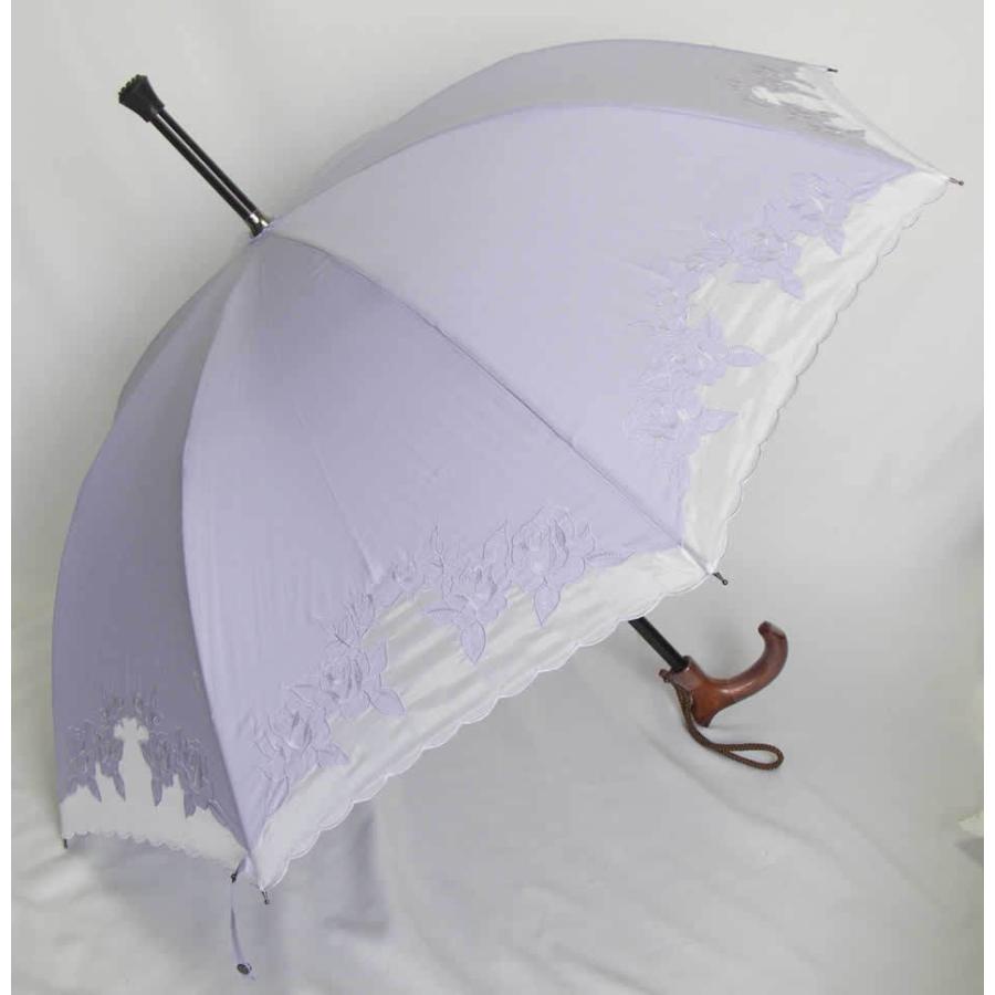 ステッキとしてご使用になれるステッキ傘（つえかさ）オーガンジー カットワークバラ柄刺繍 手開き 晴雨兼用 Ｌタイプ　【送料無料】｜shop-zen｜02