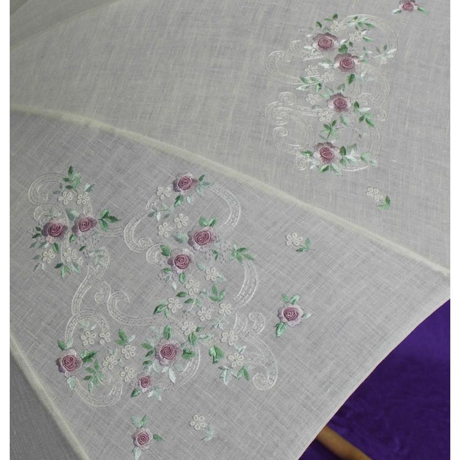 ベトナム刺繍 手刺繍 刺繍麻（あさ）のパラソル 日傘 皇室御用達 前原光栄商店「前原傘 ベトナム刺繍麻日傘（UVカット加工）手元エゴノキ白 Ｃタイプ」の画像