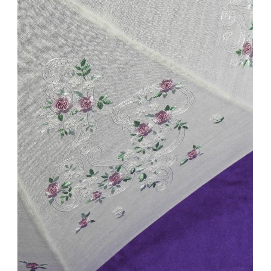 ベトナム刺繍 手刺繍 刺繍麻（あさ）のパラソル 日傘 皇室御用達 前原光栄商店「前原傘 ベトナム刺繍麻日傘（UVカット加工）手元エゴノキ白 Ｃタイプ」の画像