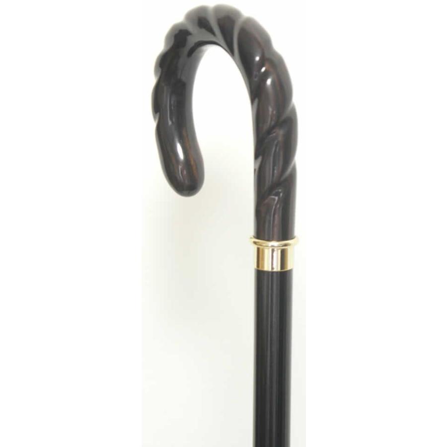 特価【新品】流線型が美しい木製杖　持ち手：縞黒檀製 黒檀螺旋（らせん）柄曲りオークステッキ（杖） 【送料無料】 : 転ばぬ