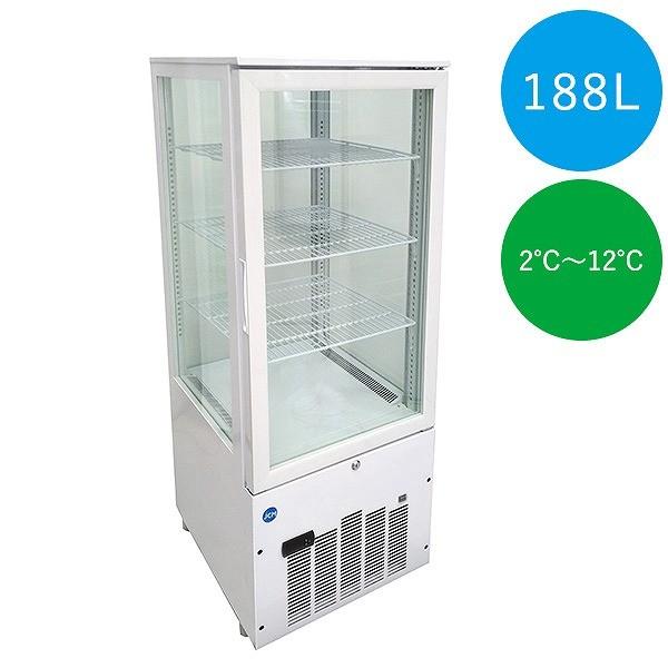 業務用 4面ガラス冷蔵ショーケース 片面扉 188L JCMS-188 冷蔵 保冷庫