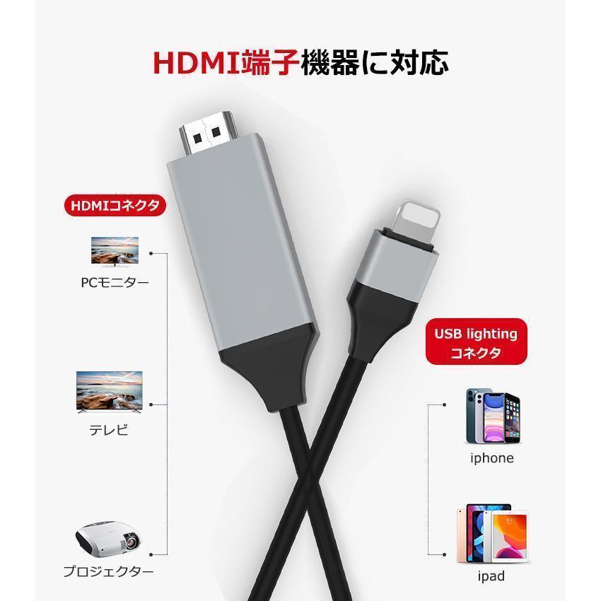 iPhone HDMI変換ケーブル ミラーリング iOS16対応 テレビ接続ケーブル 2m HDMIケーブル iPad iPod HDMI変換アダプター iPhone スマホ AVアダプタ ゲーム｜shop141｜07