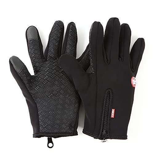 完璧 DETEIQ アウトドア 手袋 防寒 防風 ダブルシリコン 滑り止め 撥水加工 スマホ対応 メンズ グローブ (L， 黒) 手袋