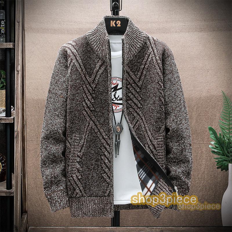 ニット セーター メンズ カーディガン 冬服 裏起毛 ニットカーディガン