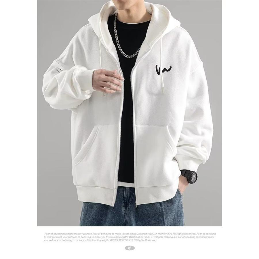 EVISU エヴィス　道楽　フードジップパーカー　ホワイト　メンズ　フーディー 裏起毛追加！パーカー メンズ フード付き 長袖 無地 トップス ジップ