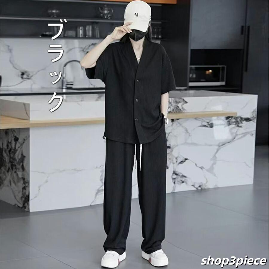 ジュンアンドロペ セットアップ　春夏　Lサイズ メンズ セットアップ 接触冷感 夏服 半袖 上下セット 大きいサイズ