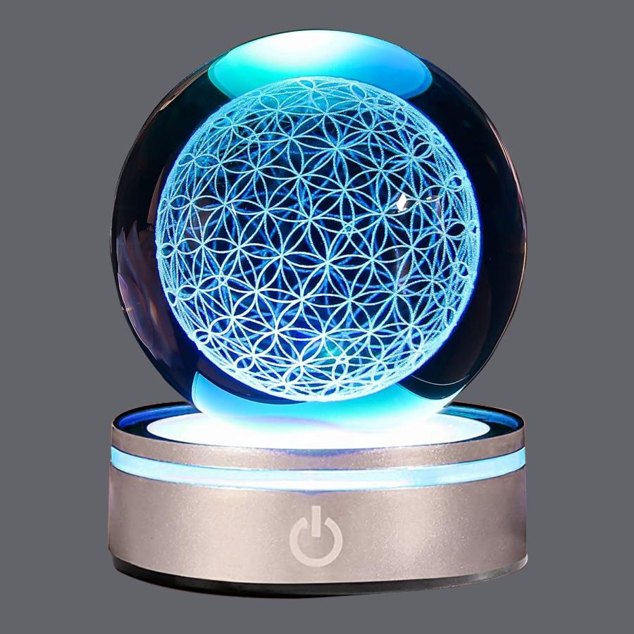 Longsafe 3D クリスタル ボール 水晶 宇宙 置物 台座 ライト オブジェ