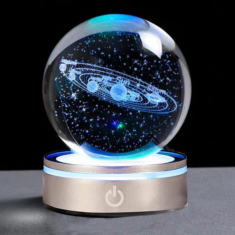 Longsafe 3D クリスタル ボール 水晶 宇宙 置物 台座 ライト オブジェ