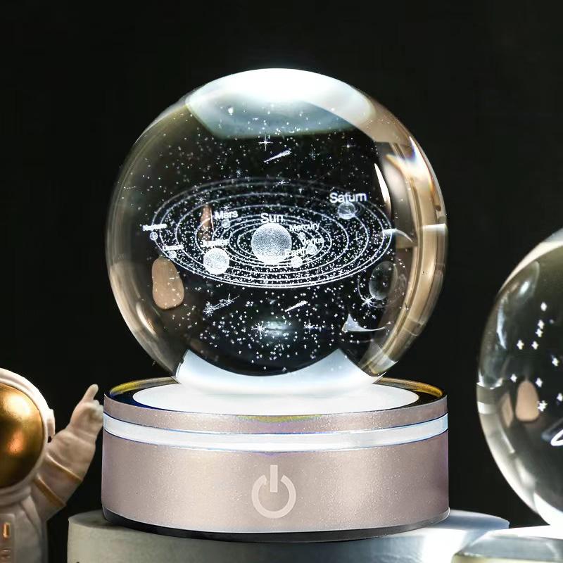 Longsafe 3D クリスタル ボール 水晶 宇宙 置物 台座 ライト オブジェ